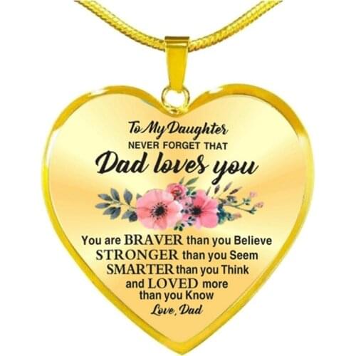 High Quality To My Daughter Heart Necklace Dad Loves You Inspirational Letter Pendant Necklaces Choker Jewelry Gift