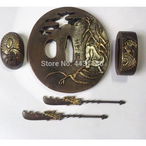 HIGH QUALLTY METAL CRAFTS FOR JAPANESE SAMURAI SWORD KATANA BRASS FITTINGS SET*TSUBA+FUCHI+KASHIRA+MENUKI