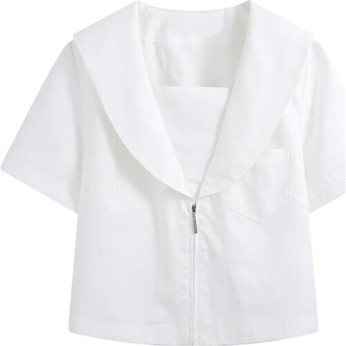 Japanese School Women Blouses Shirts White Short Sleeve 2021 Summer Tops Female Clothing JK Sailor Suit Business Work Uniform