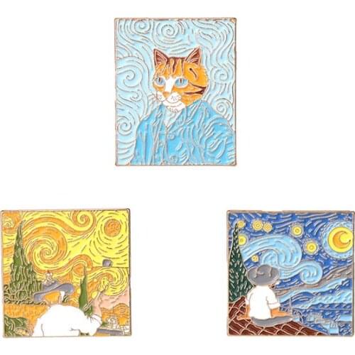 AD993 Patchfan Funny Van gogh Art Metal Pins Enamel Brooches for Women Men Lapel Pin Backpack Badge Denim Pin Brooch