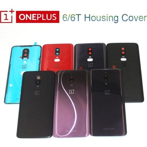 Back Glass Cover Oneplus 6 6T Battery Cover Door One PLUS 6 One plus 1+6T Housing Rear Panel Case + Camera Lens Logo With Glue