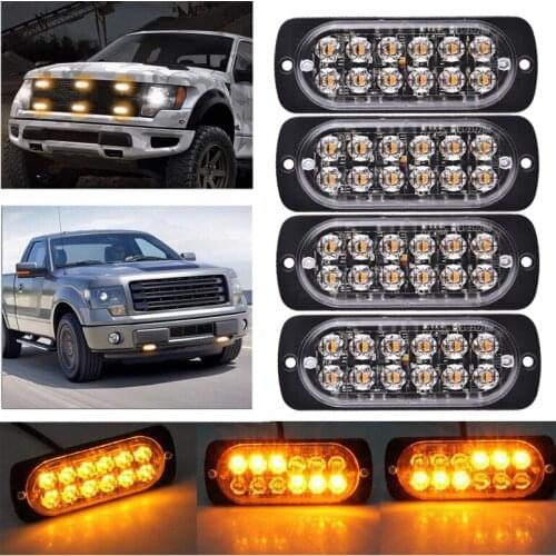 Amber 12 LED 36W Strobe Grille Side Marker Work Light Bar Hazard Beacon Flash Warning Emergency