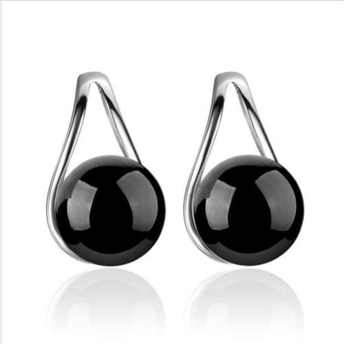 Top Quality Silver Plated Stud Earrings For Women Accessories Charm Black Crystal Ball Earrings Girl Lady Jewelry