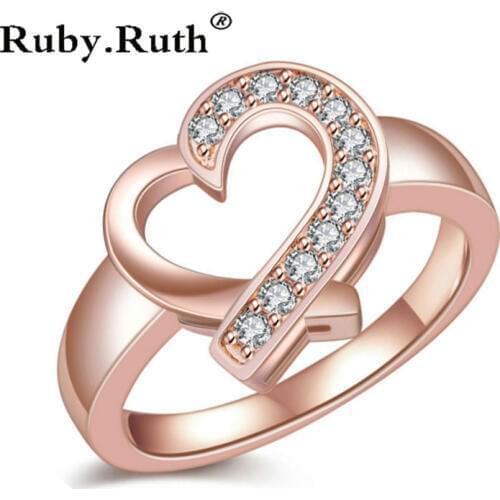 Hot Love Heart Women Rose gold Crystal Shaped Ring Wedding Jewelry Gift Dropshipping
