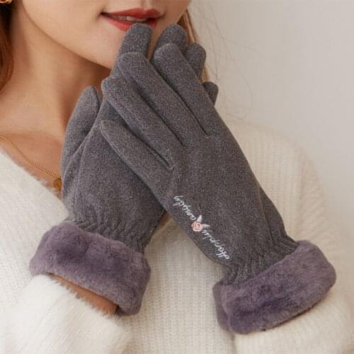 Winter Plush Wrist Women Keep Warm Touch Screen Gloves Velvet Inside Thicken Fashion Outdoor Cycling Windproof Embroidery Gloves