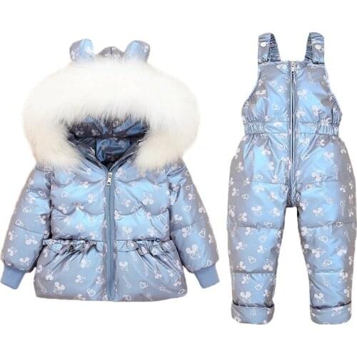 Winter Children`s Clothing Set 2Pcs Girl Down Jacket 2021 New Baby Snowsuit Clothes Overalls for kids Toddler Jumpsuit Coat 1-4Y