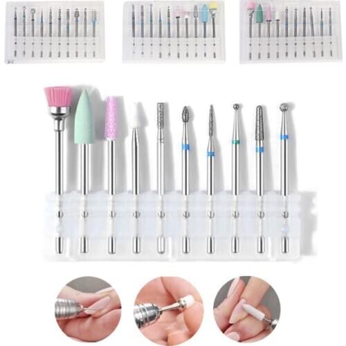 10pcs Nail Art Grinding Drill Bits Electric Manicure Grinder Machine Diamond Bullet Bit Gel Nail Polish Set Nails Accessories