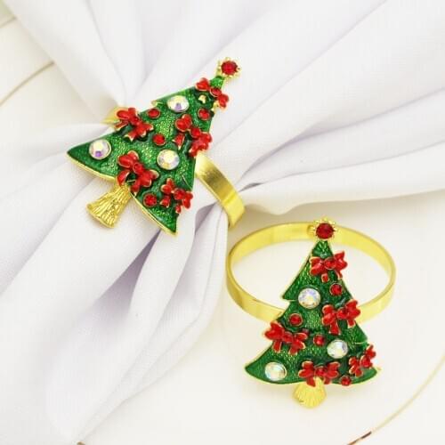12pcs New hotel Christmas tree green napkin buckle diamond napkin ring cloth ring
