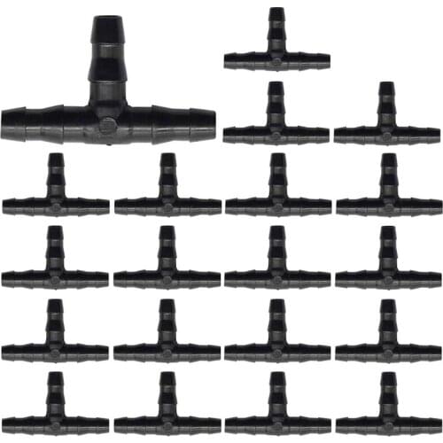 150 Pcs 1/4Inch Universal Barb Tee Fittings with Barbs, for 1/4Inch Drip Irrigation Pipes for Flower Pots, 4/7mm Tees