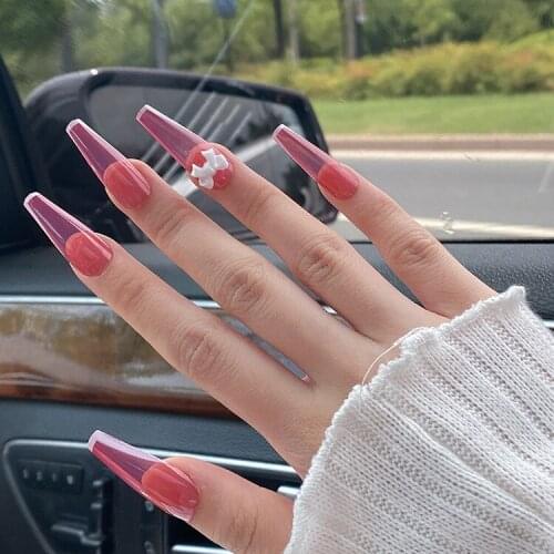 24pcs Bow Nail Patch Glue Type Removable Super Long Paragraph Fashion Manicure Save Time False Nail Patch DL