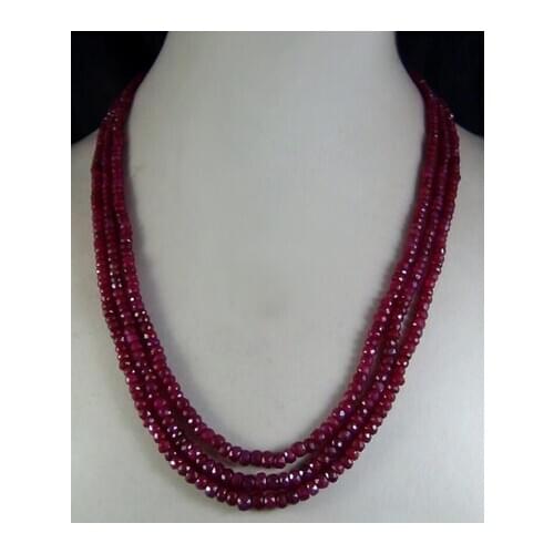 2x4mm NATURAL FACETED BEADS NECKLACE 3 STRAND