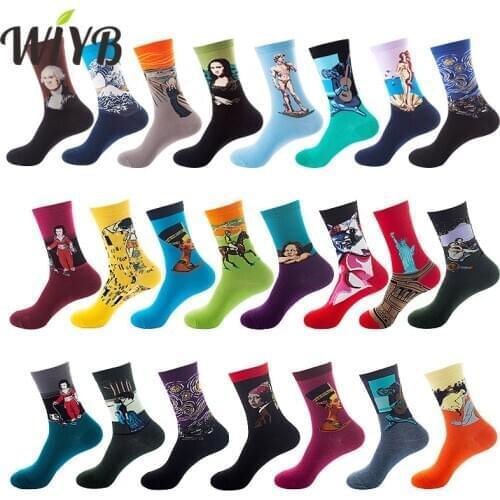 5 Pairs Cotton Mens Art Socks With Print Retro Painting Autumn Winter Happy Socks Women Cute Funny Van Gogh Socks Dropshopping