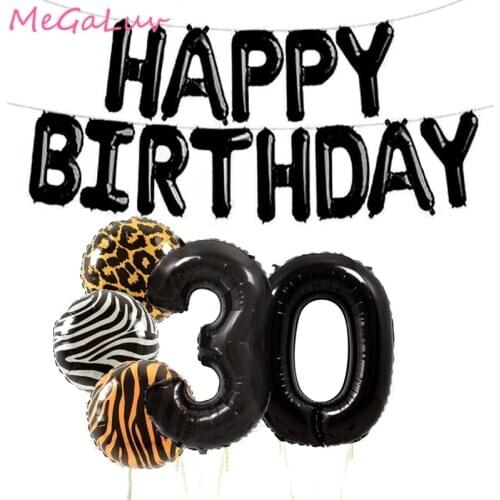 5pcs 30th 40th 50th 60th Birthday Party 40inch Jumbo Black Number Balloons Tigers Leopards Zebras Baloon Birthday Party Supplies
