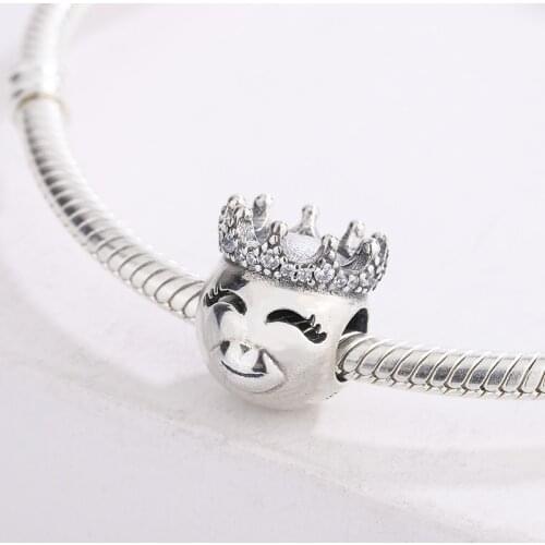 925 Sterling Silver Princess Head Wearing A Crown Inlaid With CZ Zircon Pendant Charm Bracelet DIY Jewelry For Original Pandora