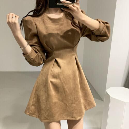 Asapgot Korean Chic Autumn Winter Vintage Slim A Line High Waist Long Puff Sleeve Dress Mini Loose Casual Vestido De Mulher X39