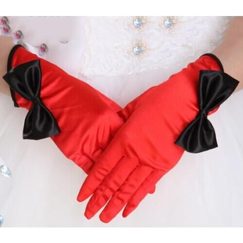 Satin Gloves Women White Ivory Black Red Gant Finger Short Wedding Gloves Wedding Accessories Party Prom Dress Bridal Gloves