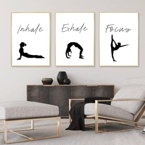 Black White Inhale Exhale Focus Wall Art Print Yoga Poses Poster Canvas Painting Prints for Bedroom Living Room Home Decor