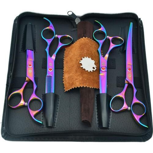 Purple Dragon 7.0" Pet Grooming Scissors Dog Cat Hair Thinning Tesoura Hairdressing Shears Curved Cutting Haircut Tools LZS0368