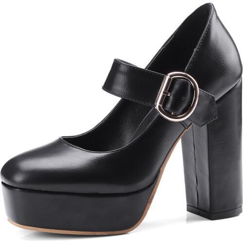 Coarse documentary shoes high with the new spring square shallow mouth buckle joker 32 - a word size 42 shoes 18324