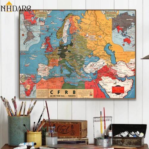 Ancient Map War World Map Posters and Prints Canvas Painting Art Wall Pictures for Living Room Office Retro Home Decor Cuadros