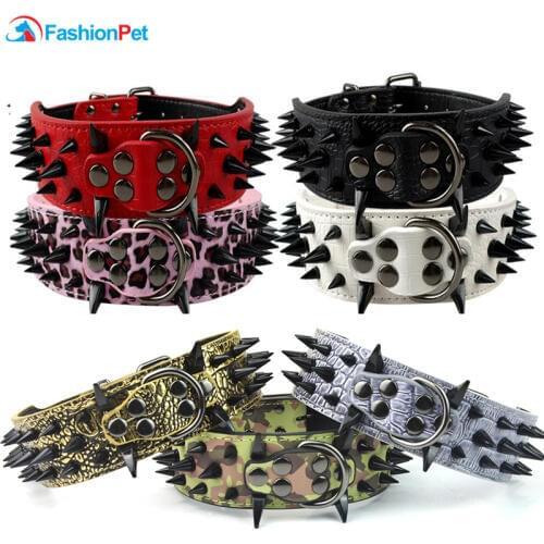 Cool Sharp Spiked Studded PU Leather Dog Collar for Medium Large PitBull Mastiff Boxer Bully