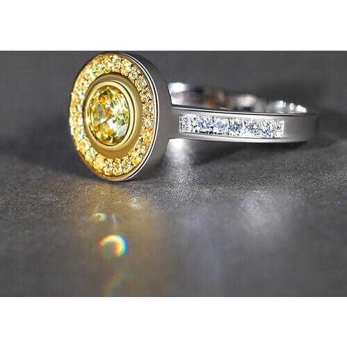 Yellow Round Simulated Zircon Jewelry Crystals Ring for Women Lover Wedding Jewelry Party Trendy Ring