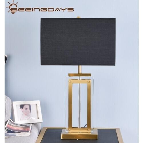 Square Crystal Large Table Lamp Black Trapezoid Lampshade Rectangle Crystal Desk Lamp For Living Room For Bedroom Bedside Lamp