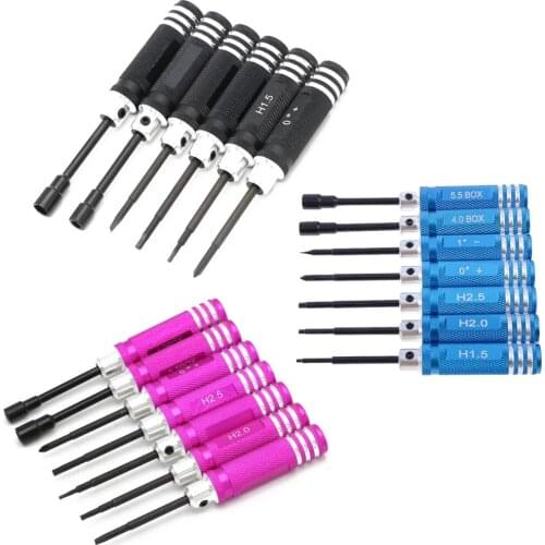 7pcs/Set Hex screw driver tool kit 1.5-5.5mm Slot Spanner Screwdriver For RC helicopter Car Red blue black for Rc Toys Rc Drone