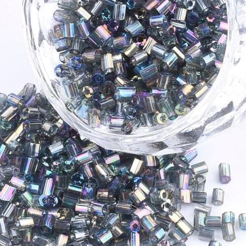 About 2100pcs/bag, 450g/bag,Glass Beads,Transparent Colours Rainbow Two-Cut Seed Beads,Hexagon Round Hole Bead Hole: 0.8mm F80