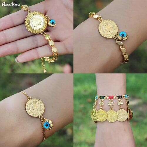 Wholesale Adjustable Evil Eye Bracelet for Woman Muslim Fashion Coin Gold Jewelry Luxury Charm Bracelet Accessory Gift for Woman