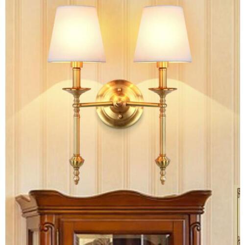 Project White Cloth Lampshade Wall Sconce Copper Led Wall Fixture For Foyer Hotel E14*2 Dressing Room Bathroom Light Luminaire
