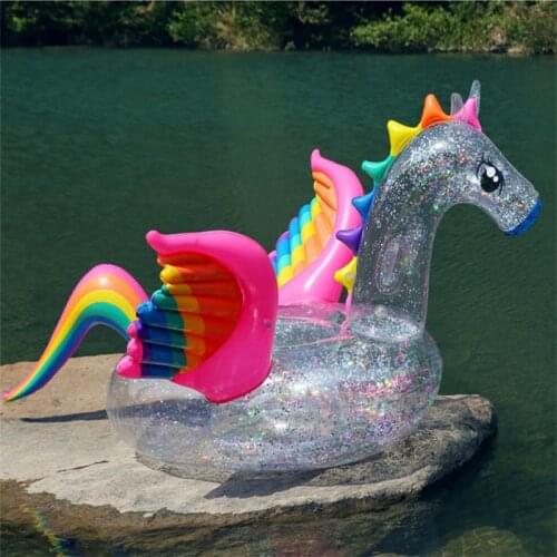 Transparent Flashing Inflatable Goose Swimming Ring Floating Adult Swimming Pool Party Toy Giant Riding Air Cushion Water Toy