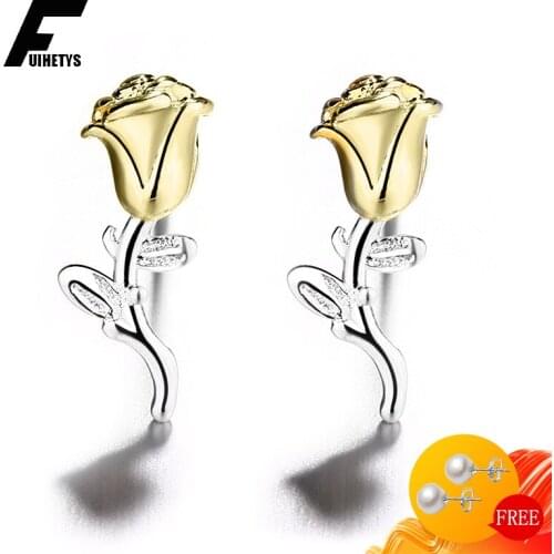 BaliJelry Fashion Earrings 925 Silver Jewelry Accessories Rose Flower Shape Stud Earring for Women Wedding Engagement Party Gift