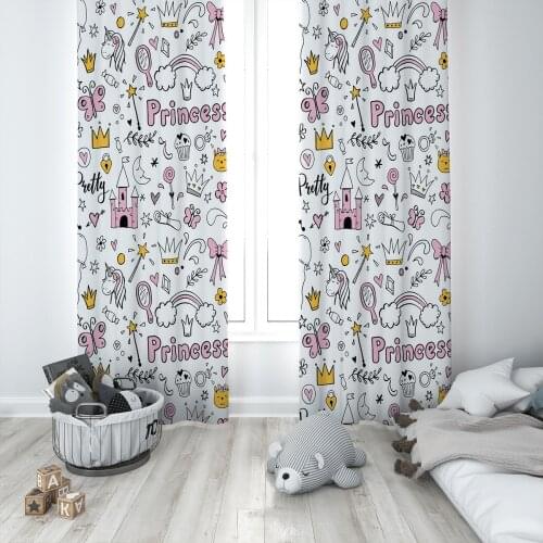 Curtains Children 3D Printed Decorative Items Home Childrens Room Pink Bashful Girl Model 082