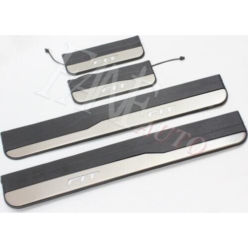 Car Styling Stainless Steel Led Door Sill Scuff Plate Guard Sills Protector Trim For Honda FIT 2014-2020