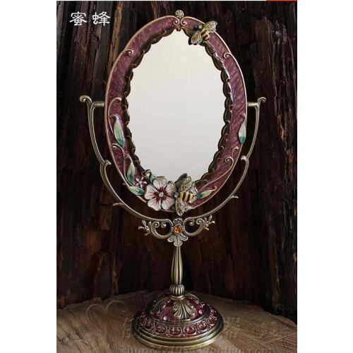 Stylish honeybee desktop retro makeup cosmetic mirror embossed color-drawing decorative metal frame table decoratione spelho334C
