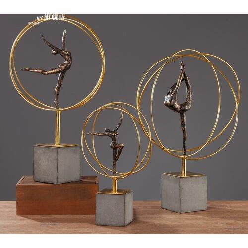 37-54cm Vintage Wrought Iron Hula Hoop Sport Figure Resin Decor Ballet Girl Home Decoration Hotel Model Decoration Gifts R1361
