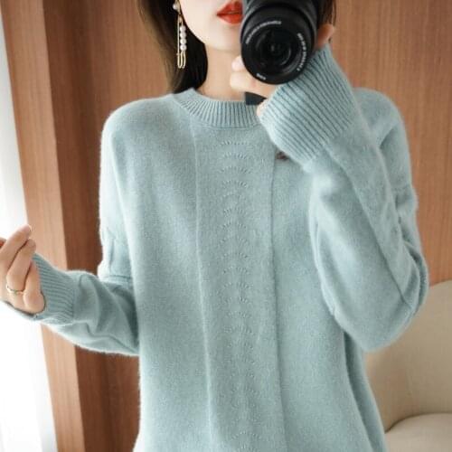 High-End 2021 Autumn Winter Double Thickening Loose 100% Wool O-Neck Sweater Womens Cashmere Knitted Girl Clothes Outwear