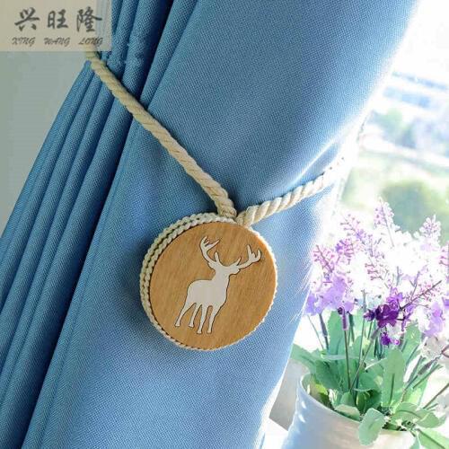 XWL 1Pcs 70cm Magnetic Cotton Carving Milu Deer Curtain Tieback Bind Curtain Hanging Belts Window Hook Curtain Accessories Decor