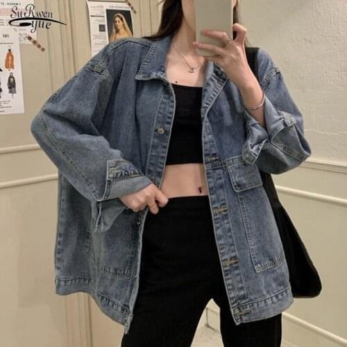 New Large Size Loose Denim Female Coat Retro Street Korean Ins Tide Jackets Denim Korean Style Wild Casual Couple Jacket 16757