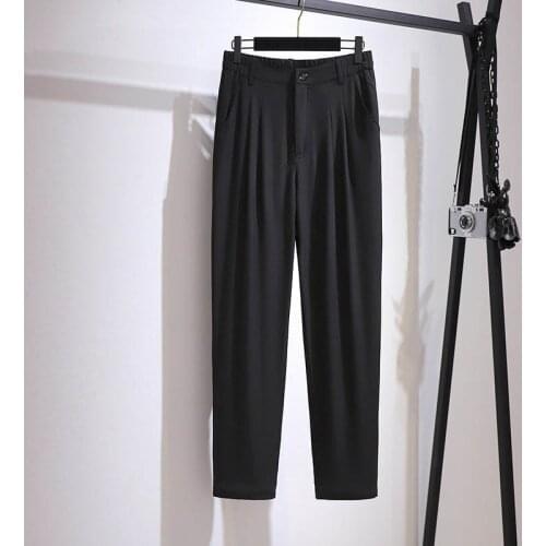 150Kg Plus size spring autumn high waist loose straight trousers 5XL 6XL 7XL 8XL 9XL solid casual wide leg pants black