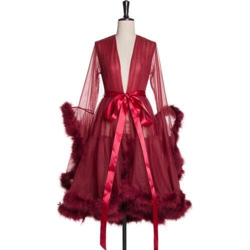 Women Wraps Lady Sleepwear Custom Made Sexy Deep V Neck Long Sleeves Women Bathrobe Sheer Nightgown Robe Prom Bridesmaid Shawl