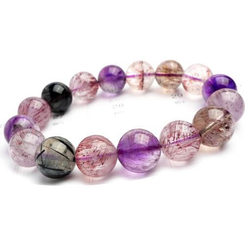 12mm Colorful Natural Rutilated Quartz Bracelet For Women Female Stretch Crystal Clear Round Bead Bracelet Drop Shipping