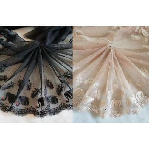 2 Yards Lovely Lace Trim Swan Embroidered Dotted Tulle Lace 7 Inches Wide High Quality 2 Colors