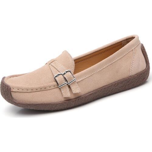 2019 Shoes Women 100% Genuine Leather Women Flat Shoes Casual Loafers Slip On Womens Flats Shoes Moccasins Lady Driving Shoes
