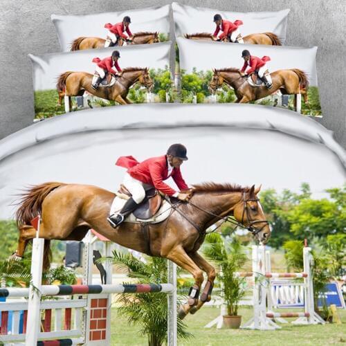 4 PCS PER SET Stunning Horse Jumping Equestrian 3d Hd Bedding set 3D Bed Linens