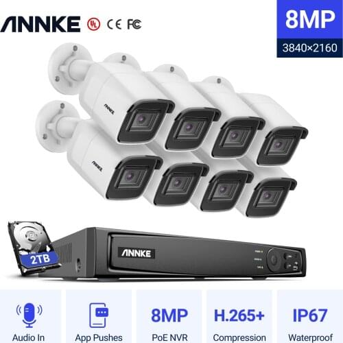 ANNKE 8CH 4K Ultra HD POE Network Video Security System 8MP H.265+ NVR With 8pcs 8MP 30m EXIR Night Vision Outdoor IP Camera