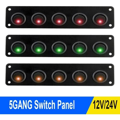 For RV Boat Yacht MarineCar Marine Round Dash Rocker Toggle Switch Panel Waterproof Outlet Combination 5 Gang LED 12-24V