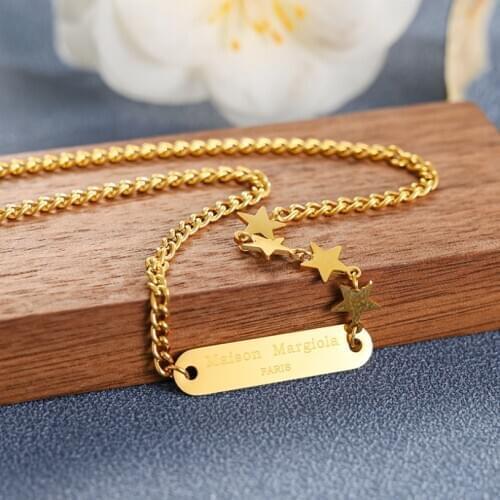 316L Stainless Steel New Fashion Upscale Jewelry Lettering Square Card Star Charms Chain Choker Necklaces Pendants For Women