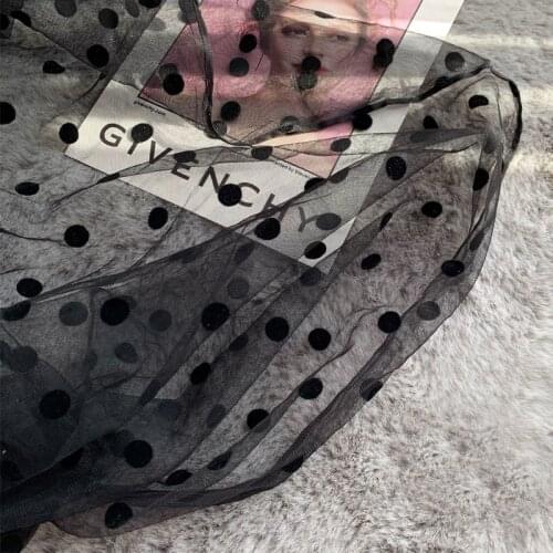 Black White Soft Flocked Polka Dot Mesh Tulle Childrens Skirt Fabric Girls Dress Bridal Veil Wedding Decoration Fabric 0.5yds